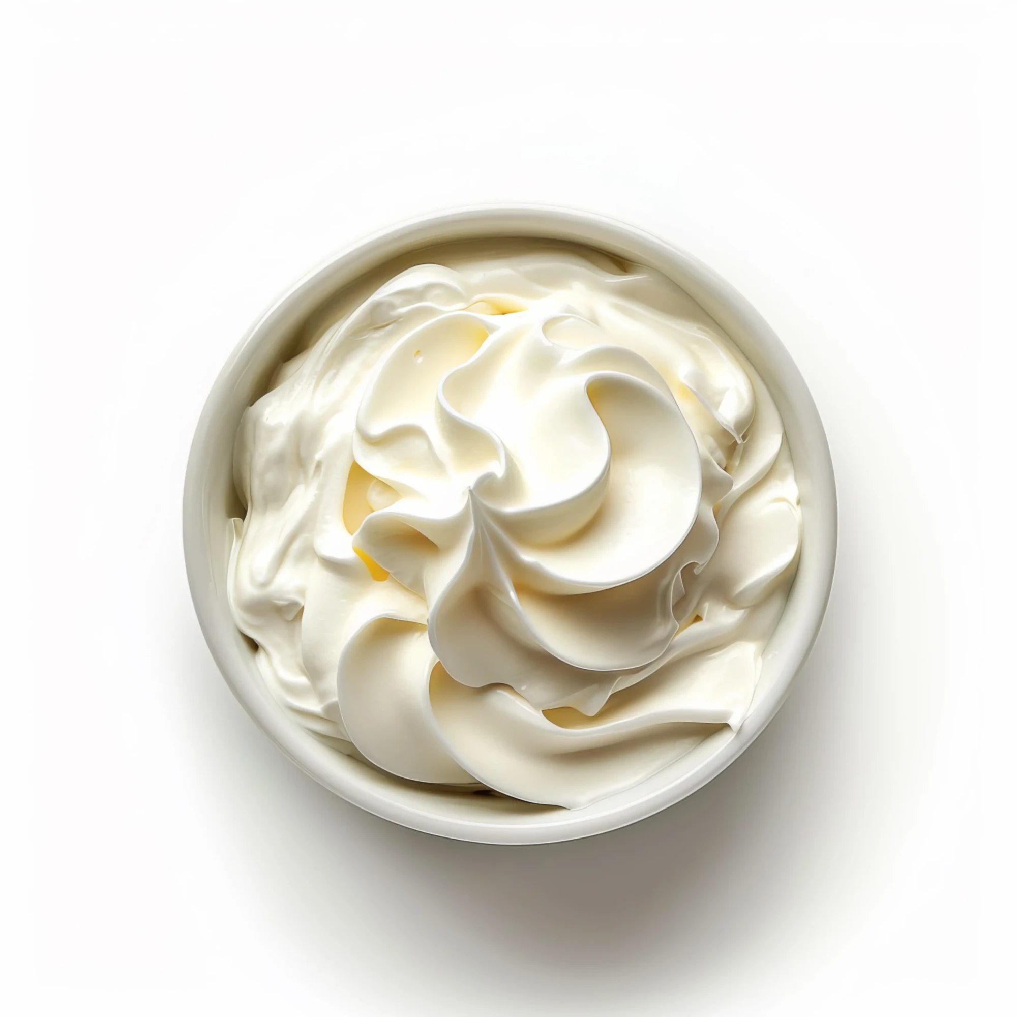 top-view-isolated-bowl-sour-cream-greek-yogurt-white-background