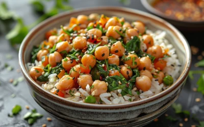 La salade de riz aux pois chiches et légumes croquants